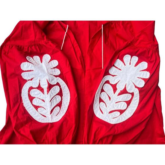 J.CREW Red Peasant Top Floral Appliqué Tassel Tie Boho Blouse - XS - Picture 7 of 15